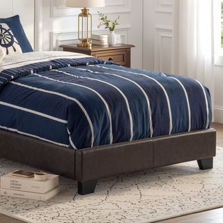 Sunvega Low Profile Leatherette Upholstered Twin Panel Bed with Stitched Details