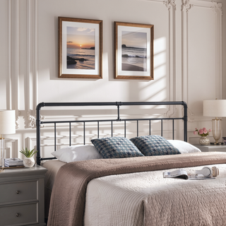 Sunvega Industrial Iron Piped Headboard with Flat Black Finish for Bedroom