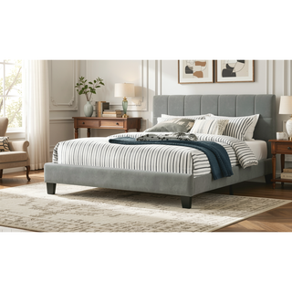 Sunvega Modern Light Gray Upholstered Tufted Headboard California King Platform Bed