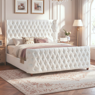 Sunvega Brooklyn King Tufted Panel Bed Headboard and Footboard Set in Caramel Tan Brown