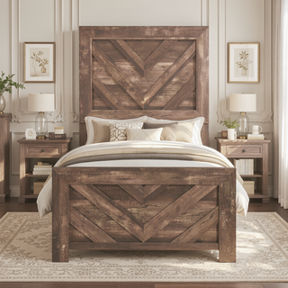 Sunvega Natural Finish Full Bed with Headboard Footboard and Rails
