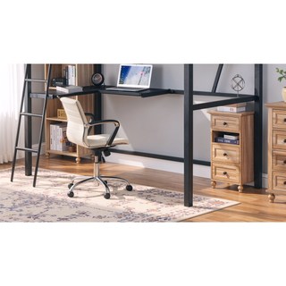 Sunvega Twin Loft Bed with Reversible Ladder Desk and Guardrail for Space Saving