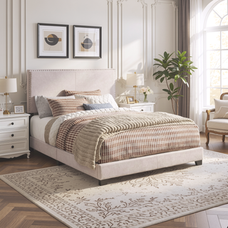 Sunvega Full Bed with Nailhead Trim and Solid Wood Legs in Modern Black Finish