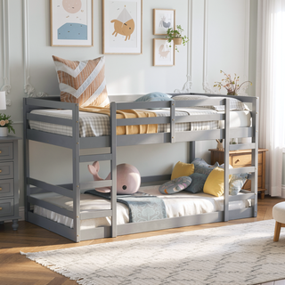 Sunvega Full Over Full Bunk Bed with Ladder in Solid Pine Wood Frame