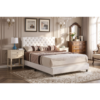 Sunvega Transitional White Full Bed Frame with Durable Build for Bedroom