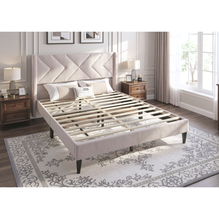 Sunvega Modern Light Pink Velvet Upholstered Queen Size Bed with Clean Lines Headboard