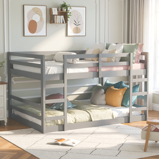 Sunvega Full Over Full Bunk Bed with Ladder in Solid Pine Wood Frame