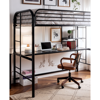 Sunvega Black Metal Twin Bunk Bed with Ladder Workstation and Guard Rails
