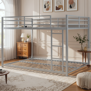 Sunvega Full over Full Metal Bunk Bed with Ladder and Guardrail for Bedroom