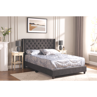 Sunvega Elegant Transitional Black Upholstered King Bed with Plush Headboard