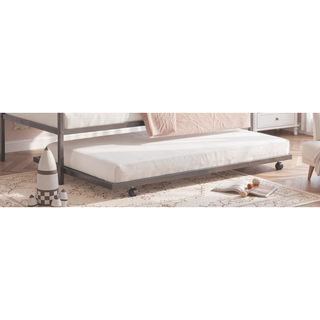 Sunvega Contemporary Black Metal Twin Daybed With Trundle and Full Frame