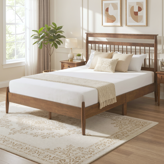 Sunvega Transitional Chestnut Finish Wood Frame Full Platform Bed in a Box