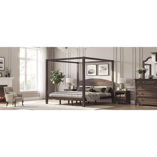 Sunvega King Size Canopy Platform Bed with Headboard and Sturdy Support Legs