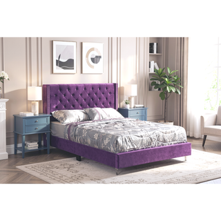 Sunvega Tranquil Purple Queen Bed With Storage Upholstered Fabric Durable Materials