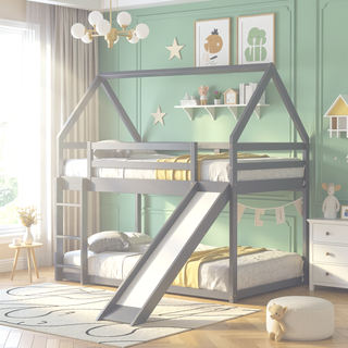 Sunvega Twin Size House Bunk Bed with Slide and Ladder for Kids Room