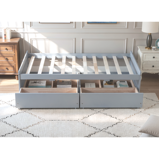 Sunvega Twin Size Bed with 2 Drawers and Wheels for Spacious Storage
