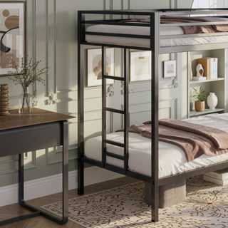 Sunvega Twin Over Twin Metal Bunk Bed with Ladder Guardrails for Kids Adults Bedroom