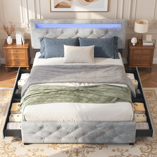 Sunvega Full Size Upholstered Platform Bed Frame with Headboard and USB Charging