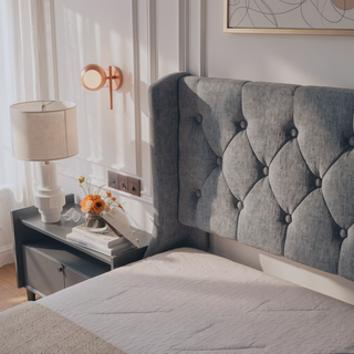 Sunvega Dark Grey Full Size Bed Frame with 4 Storage Drawers and Wingback Headboard
