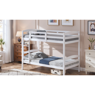 Sunvega Twin Over Twin Transitional Bunk Bed with Arch Slat Design White Finish