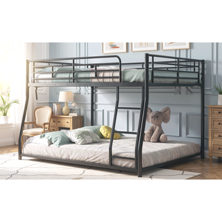Sunvega Modern Metal Bunk Bed with Sloping Stairs Full XL Over Queen