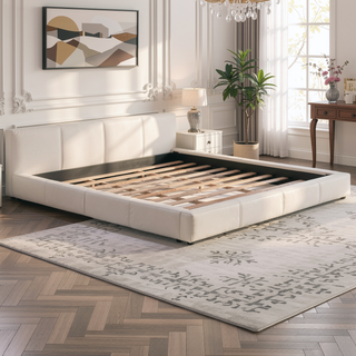 Sunvega Stylish Gray Upholstered King Bed with Faux Leather and Wood Frame