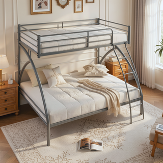 Sunvega Gray Metal Twin/Full Bunk Bed with Guard Rails and Ladder