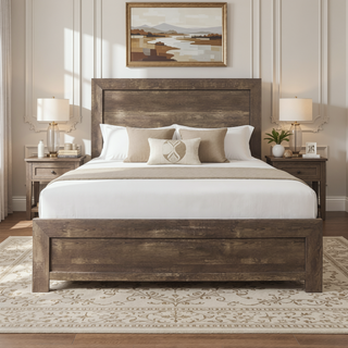 Sunvega Natural Finish Full Bed with Headboard Footboard and Rails