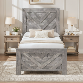Sunvega Natural Finish Full Bed with Headboard Footboard and Rails