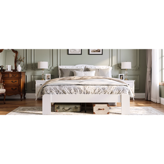 Sunvega Industrial Style Wood Platform King Bed Frame with Headboard and Storage
