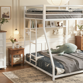 Sunvega Twin over Full Metal Bunk Bed for Kids and Adults with Stable Ladder
