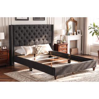 Sunvega Elegant Transitional Black Upholstered King Bed with Plush Headboard