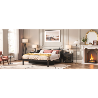 Sunvega Full Size Murphy Bed with Large Drawers in Espresso for Space Saving