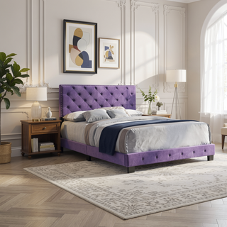 Sunvega Purple Transitional Queen Bed with Vibrant Finish and Sturdy Support