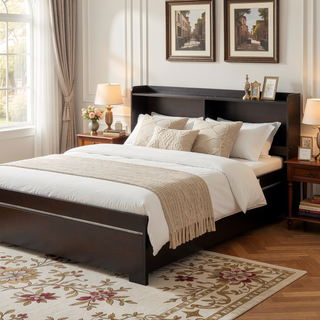 Sunvega White Twin Trundle Bed with Storage Headboard and Bookcase