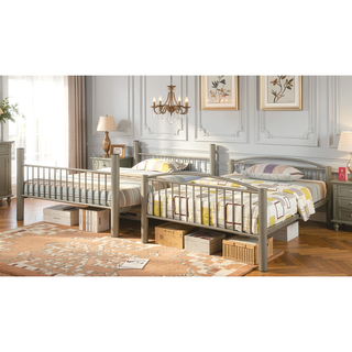 Sunvega Metallic Gold Full Over Full Bunk Bed with Movable Ladder and Contemporary Metal Frame