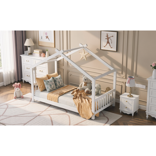 Sunvega Natural Wood Full Size House Platform Bed with Two Storage Drawers