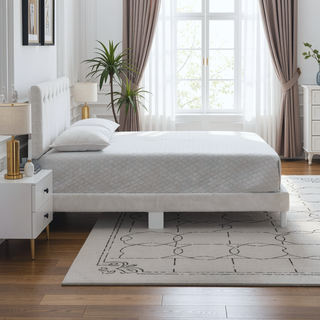 Sunvega Soft Teddy Bear Wheat Color Fabric Upholstered Queen Platform Bed