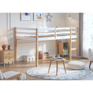 Sunvega Espresso Rubber Wood Low Height Loft Bed with Ladder for Bedroom