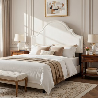 Sunvega Upholstered Queen Headboard in Antique White Woven Fabric