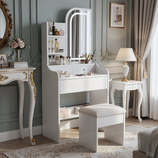 Sunvega Makeup Vanity Desk Set with Large Mirror and 3 Color Adjustable Lights