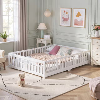Sunvega Twin Size Floor Bed with Safety Guardrails and Door for Children