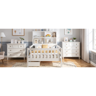 Sunvega Twin Solid Wood Platform Bed with Chalkboard Headboard and Storage Drawers