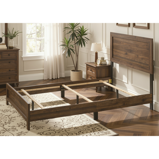 Sunvega Brown Cherry Finish Contemporary Fabric Panel Bed in One Box