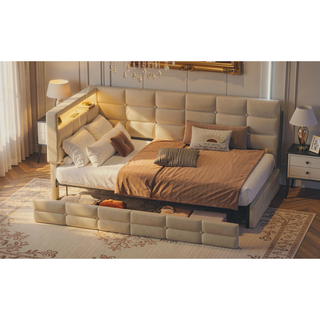 Sunvega Twin Size Upholstered Daybed with LED Lights Charging Station and Storage