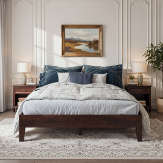 Sunvega Full Platform Bed with 28-Slat Dual-Zone System in Dark Brown