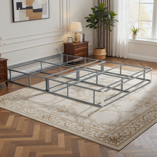 Sunvega 9 Inch Foldable King Size Metal Bed Base with Removable Linen Cover