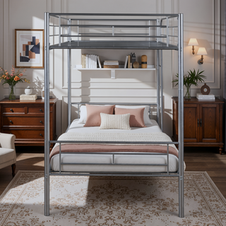 Sunvega Full Over Full Metal Bunk Bed with Chrome Finish and Guardrails