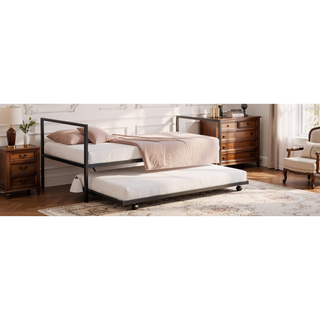 Sunvega Contemporary Black Metal Twin Daybed With Trundle and Full Frame