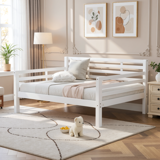 Sunvega Full Size Wooden Daybed with Clean Modern Design and Safety Rails